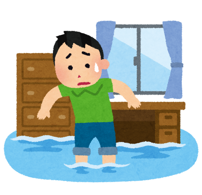 洪水_床上浸水のイメージイラスト